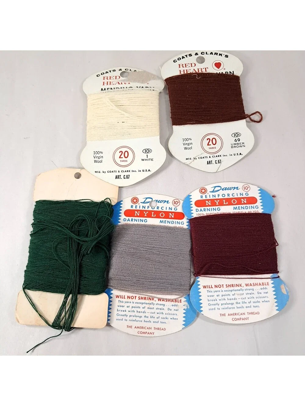 Vintage Mending thread yarn set Red Heart Dawn Reinforcing Nylon white maroon